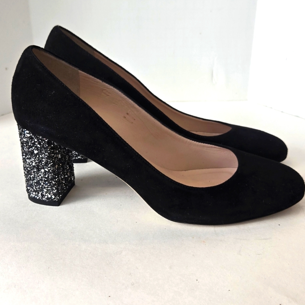 Kate Spade New York black suede shoes glitter heels made in Italy